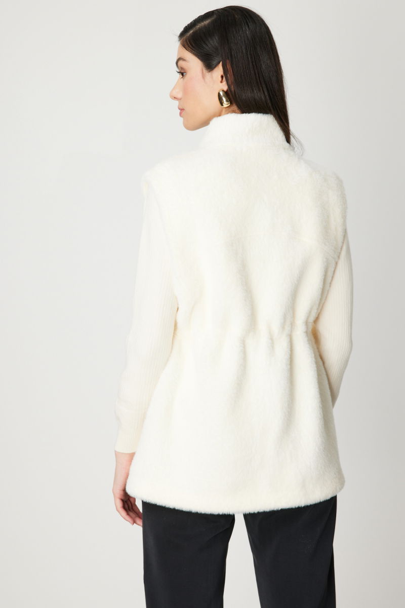 On Kadın Dik Yaka Beli Lastikli Peluş Yelek 66932 Ekru - 3