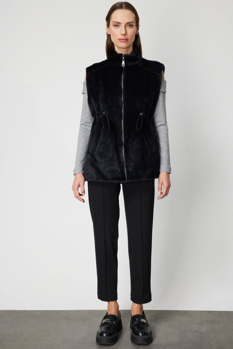On Kadın Dik Yaka Beli Lastikli Peluş Yelek 66932 Siyah - 3
