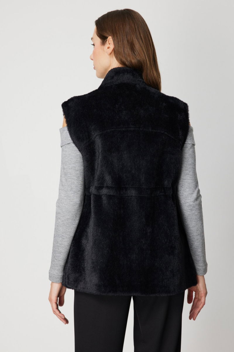 On Kadın Dik Yaka Beli Lastikli Peluş Yelek 66932 Siyah - 4
