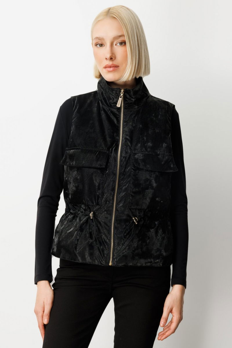 On Kadın Dik Yaka Beli Lastikli Yelek 60998 Siyah - On