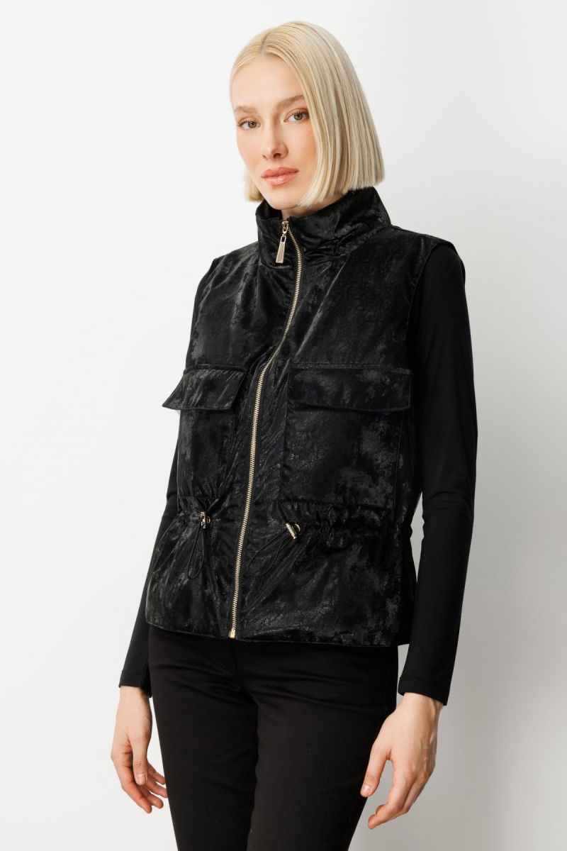 On Kadın Dik Yaka Beli Lastikli Yelek 60998 Siyah - 2