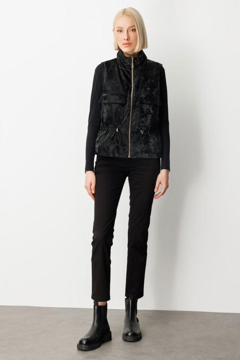 On Kadın Dik Yaka Beli Lastikli Yelek 60998 Siyah - 3