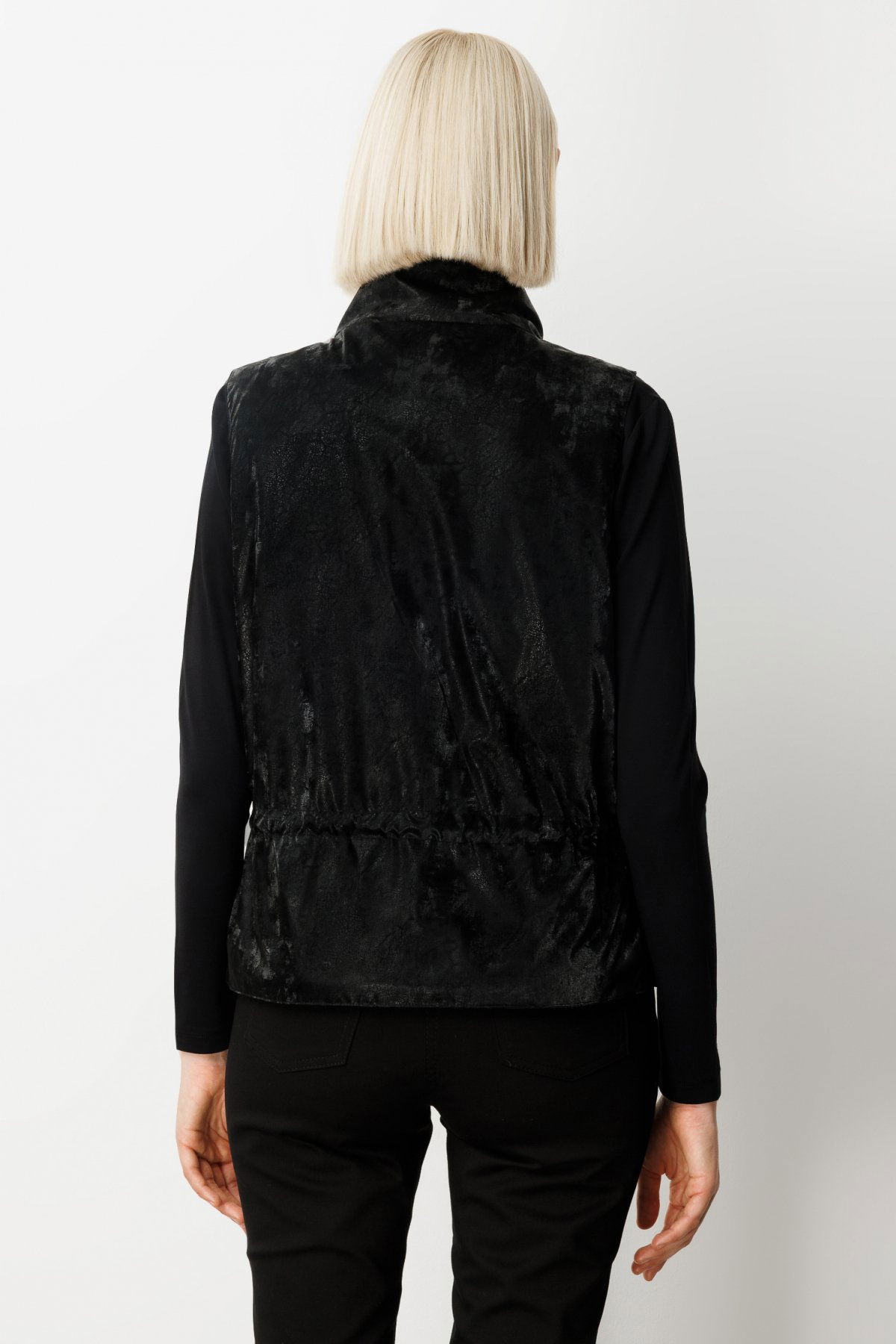 On Kadın Dik Yaka Beli Lastikli Yelek 60998 Siyah - 4