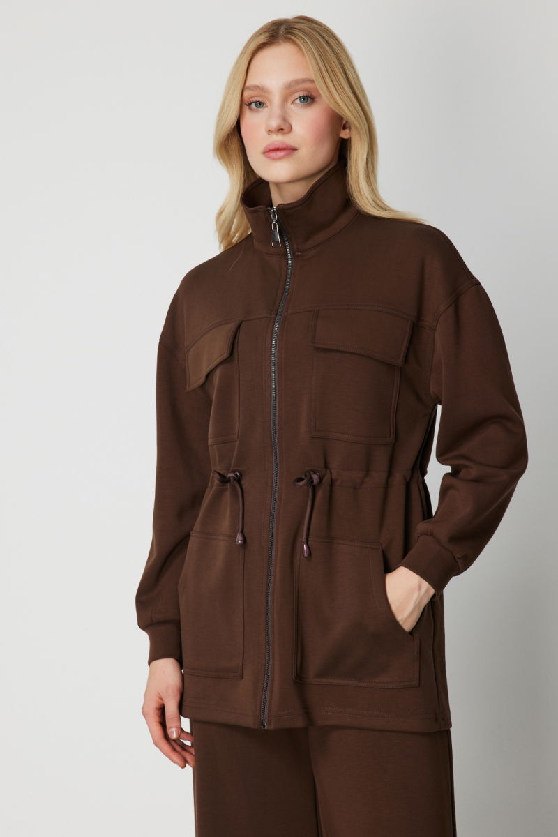 On Kadın Dik Yaka Çok Cepli Ceket 66521 Kahverengi - On