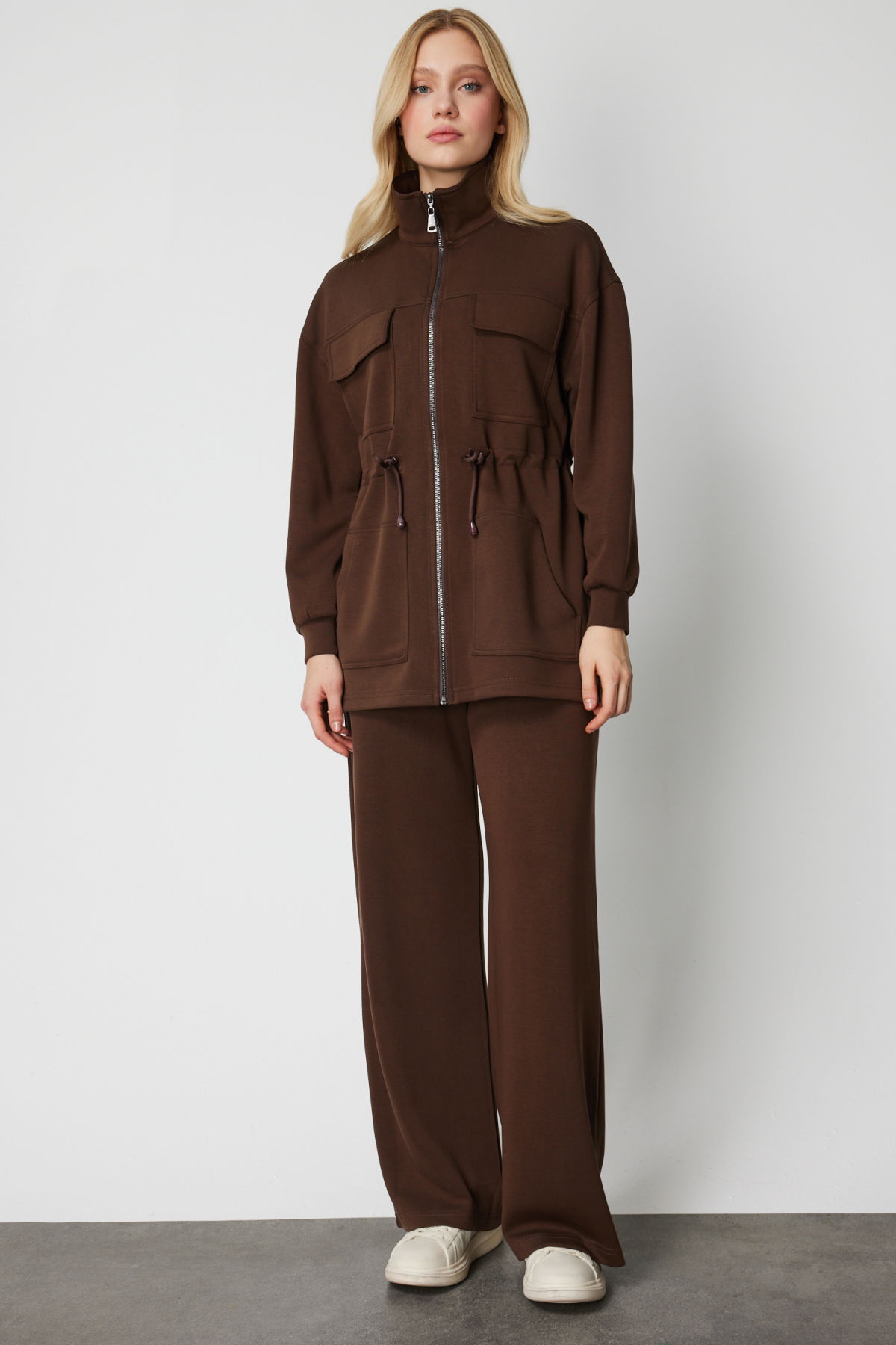 On Kadın Dik Yaka Çok Cepli Ceket 66521 Kahverengi - 3