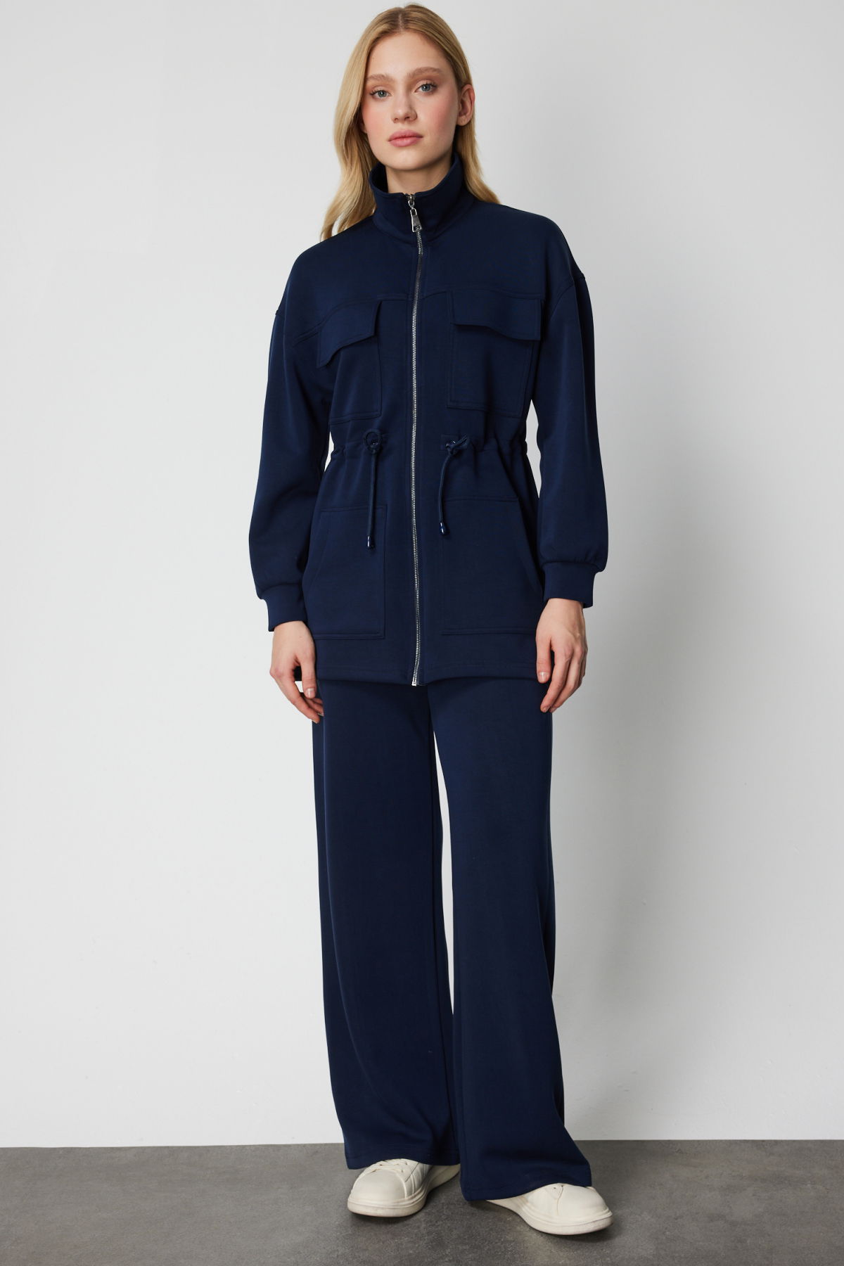 On Kadın Dik Yaka Çok Cepli Ceket 66521 Lacivert - 3