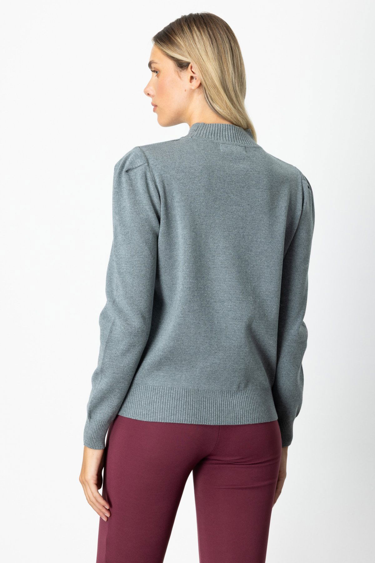 On Kadın Dik Yaka Düğme Detaylı Kazak 65331 Gri - 4