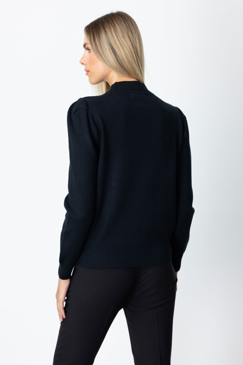 On Kadın Dik Yaka Düğme Detaylı Kazak 65331 Siyah - 4