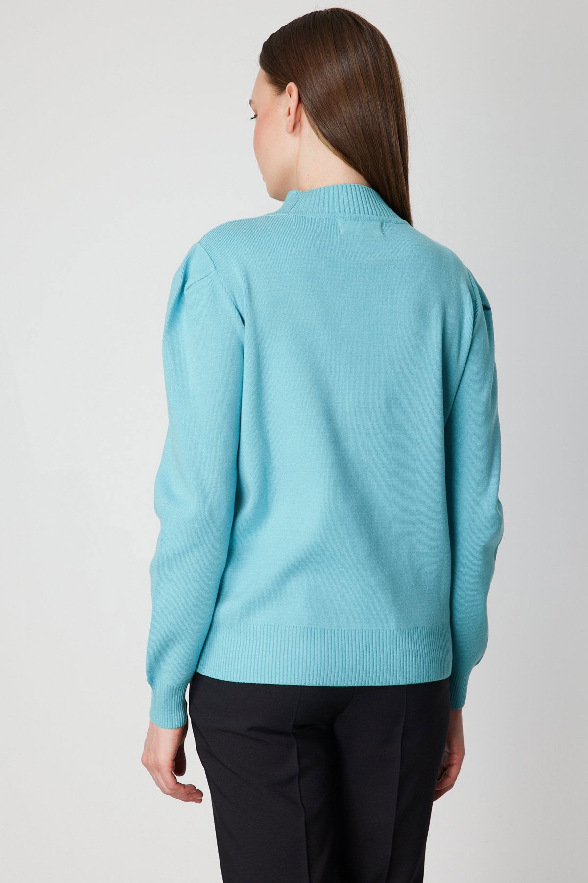 On Kadın Dik Yaka Düğme Detaylı Kazak 65331 Turkuaz - 4