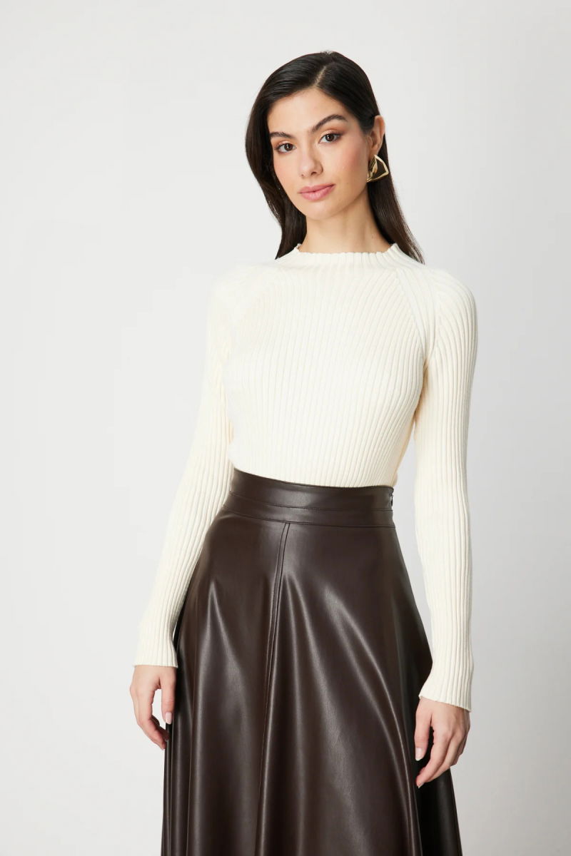 On Kadın Dik Yaka Fitilli Triko Kazak 60357 Ekru - On