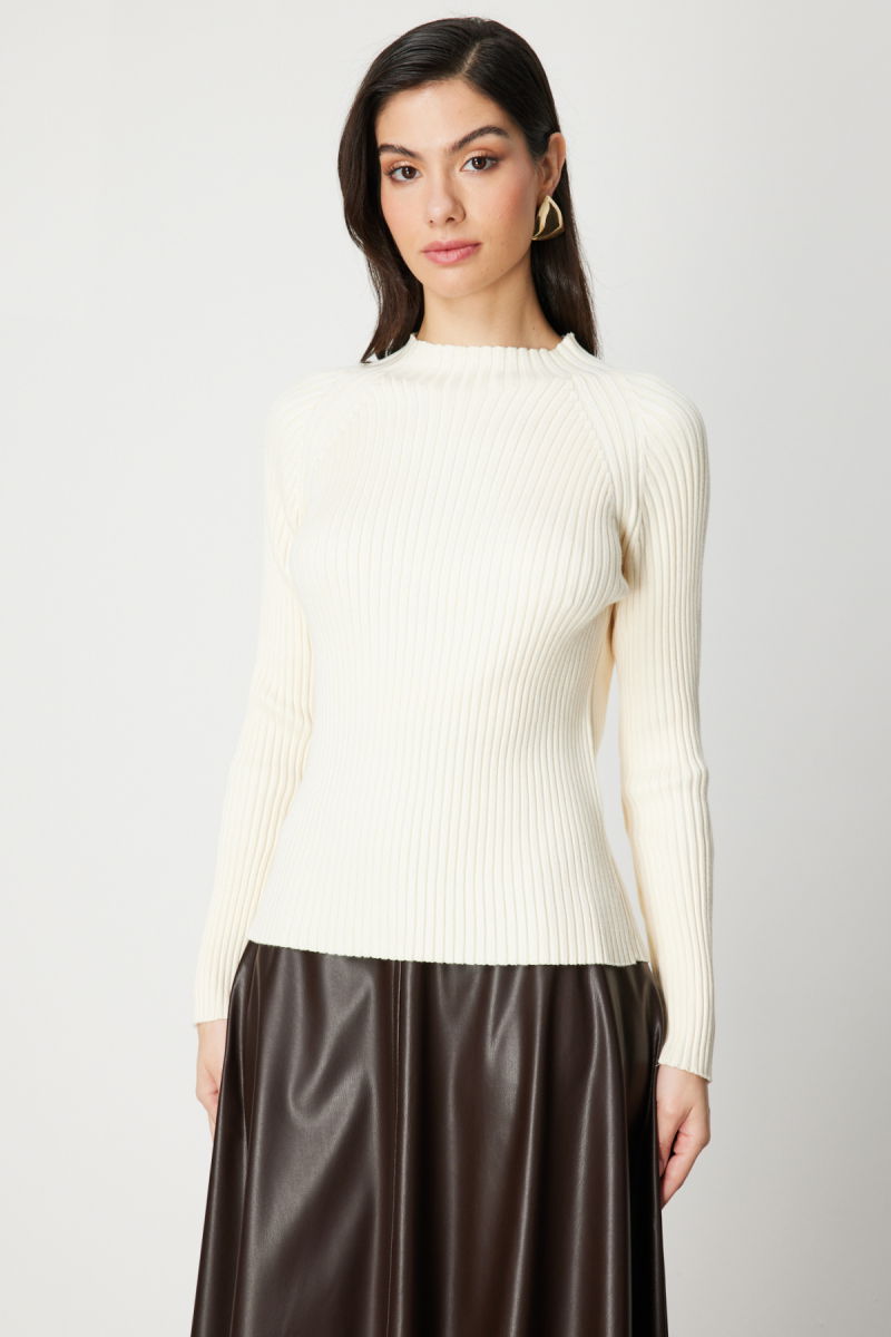 On Kadın Dik Yaka Fitilli Triko Kazak 60357 Ekru - 2