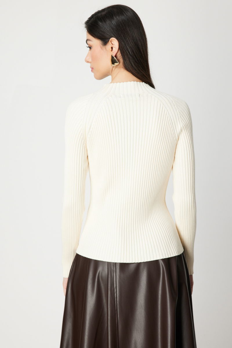 On Kadın Dik Yaka Fitilli Triko Kazak 60357 Ekru - 4