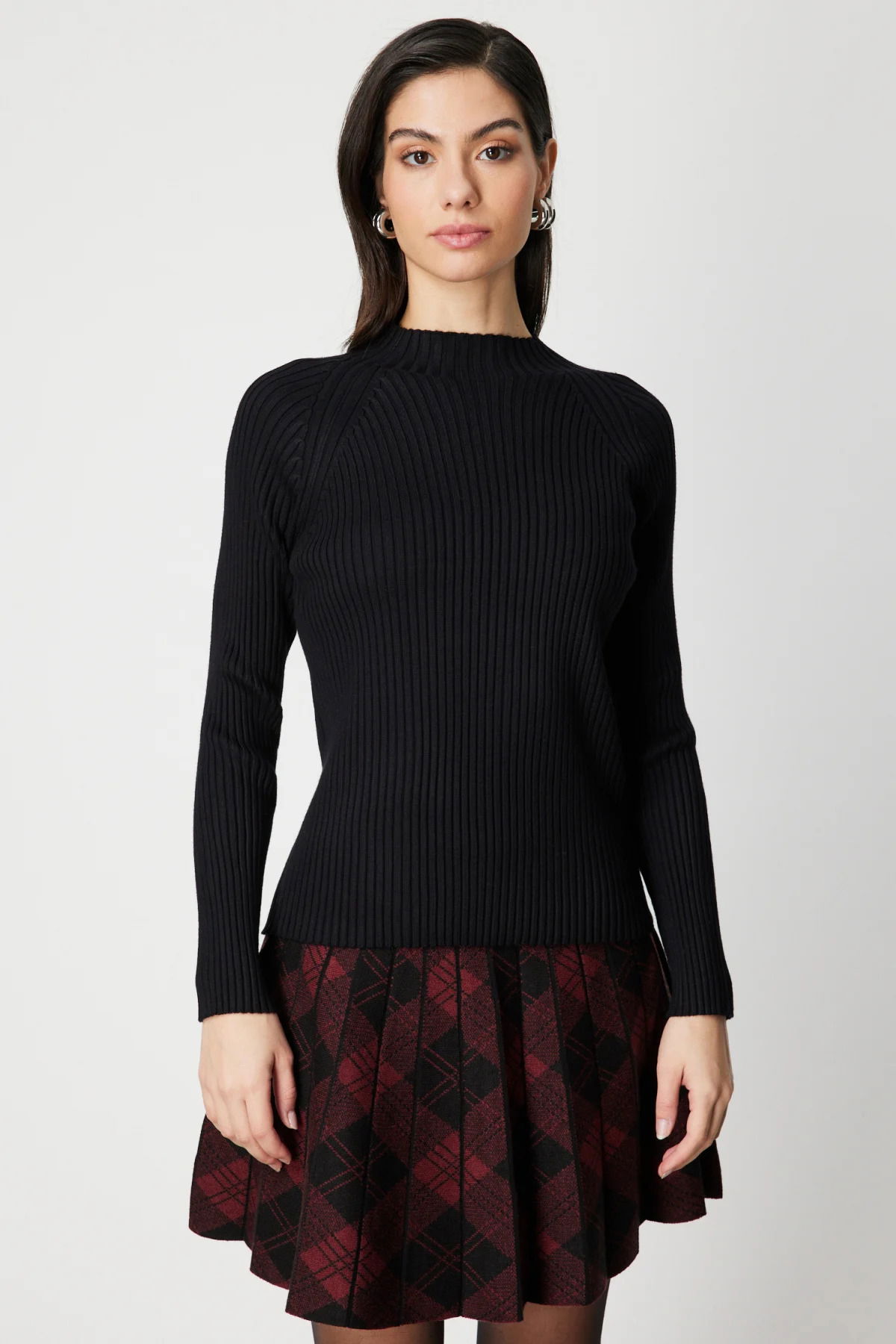 On Kadın Dik Yaka Fitilli Triko Kazak 60357 Siyah - 2