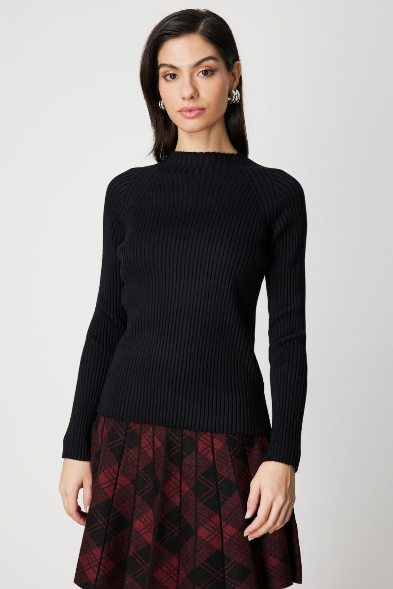 On Kadın Dik Yaka Fitilli Triko Kazak 60357 Siyah - 3