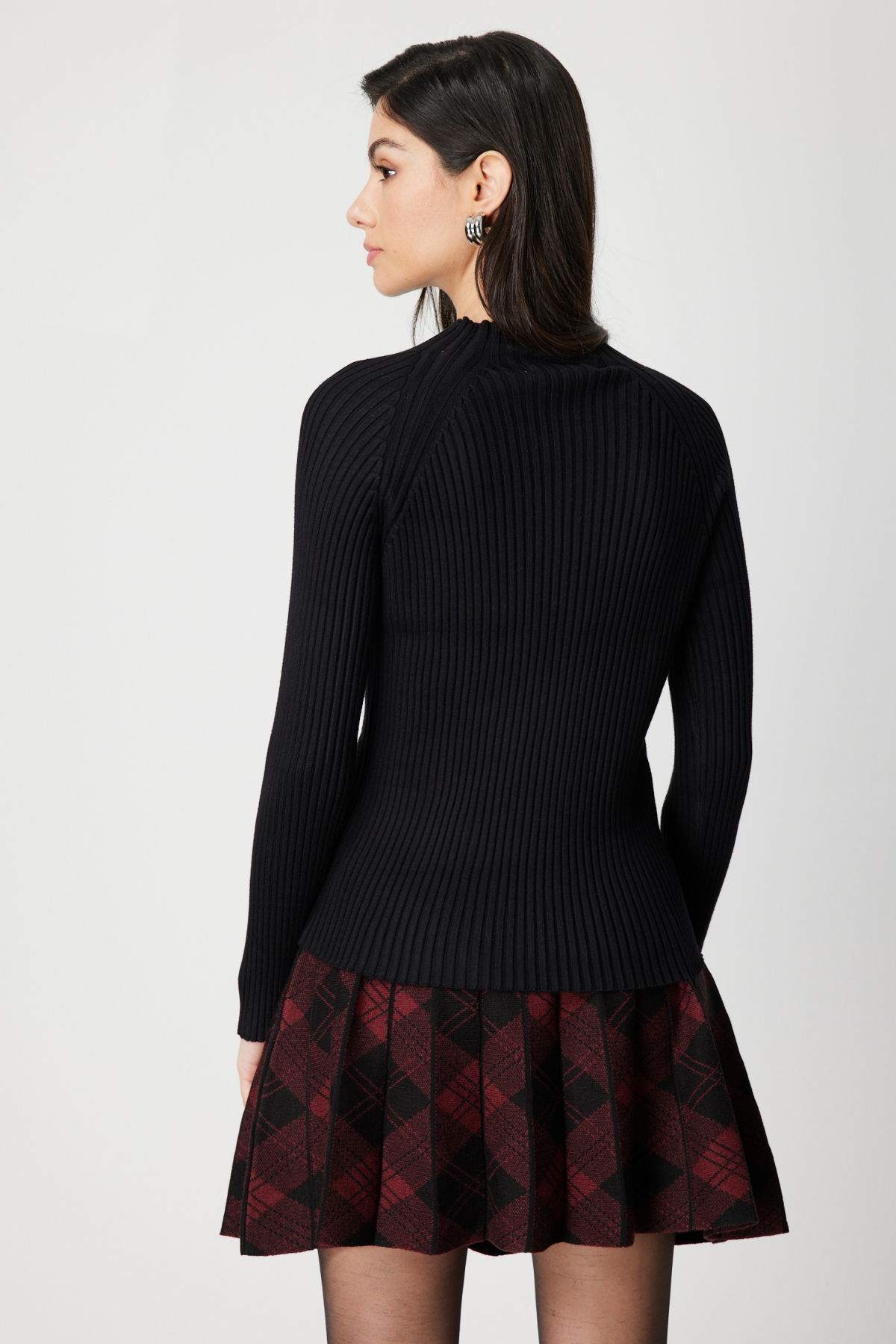 On Kadın Dik Yaka Fitilli Triko Kazak 60357 Siyah - 4