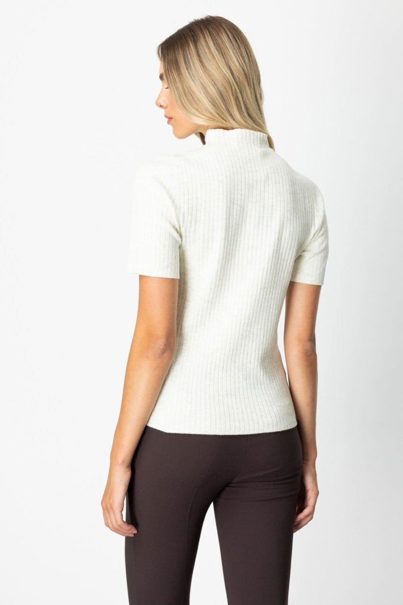 On Kadın Dik Yaka Kısa Kollu Triko Kazak 69302 Ekru - 4