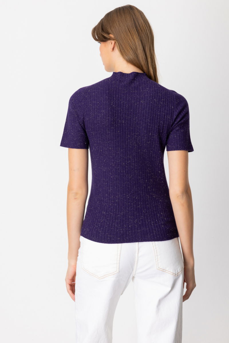 On Kadın Dik Yaka Kısa Kollu Triko Kazak 69302 Mor - 4