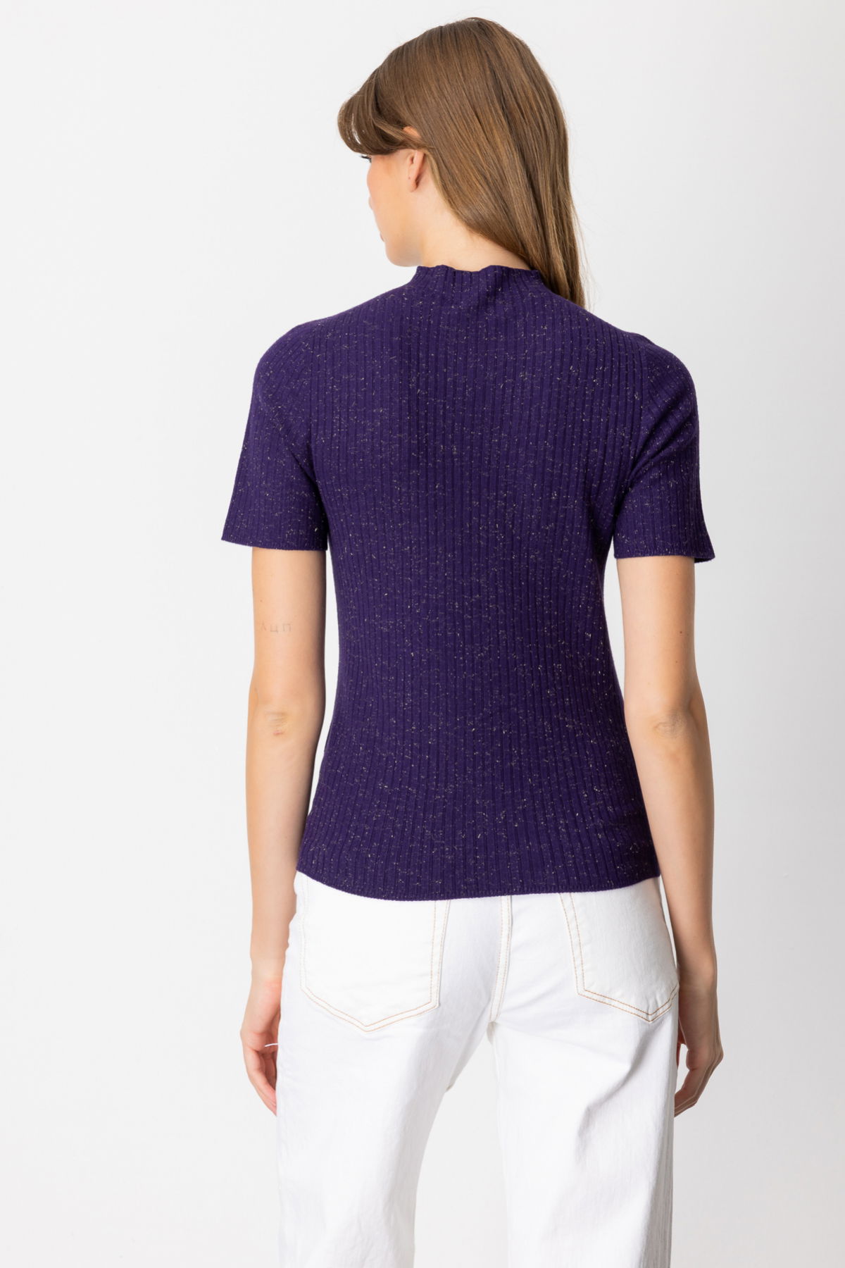 On Kadın Dik Yaka Kısa Kollu Triko Kazak 69302 Mor - 4