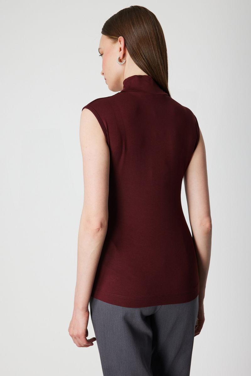 On Kadın Dik Yaka Kolsuz Basic Bluz 61432 Bordo - 4
