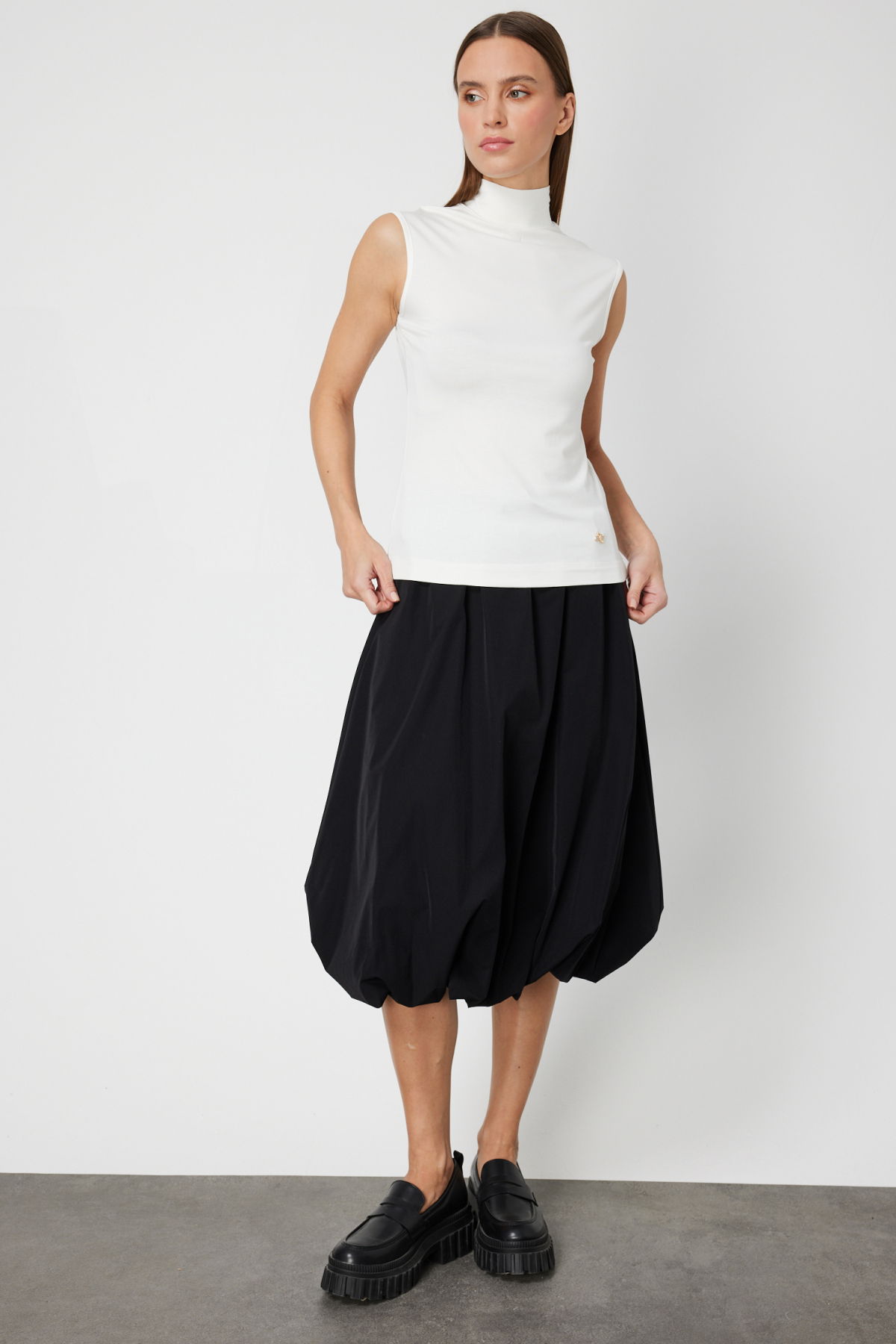 On Kadın Dik Yaka Kolsuz Basic Bluz 61432 Ekru - 2