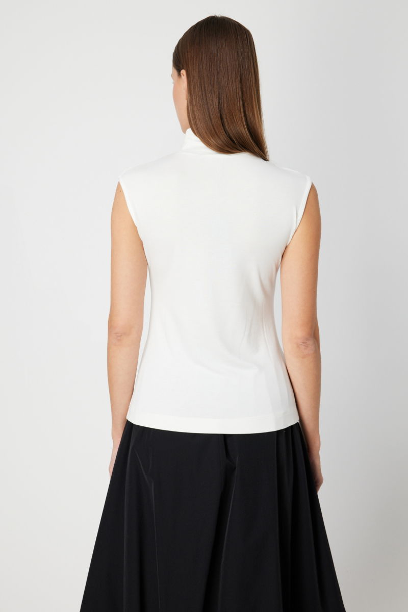 On Kadın Dik Yaka Kolsuz Basic Bluz 61432 Ekru - 4