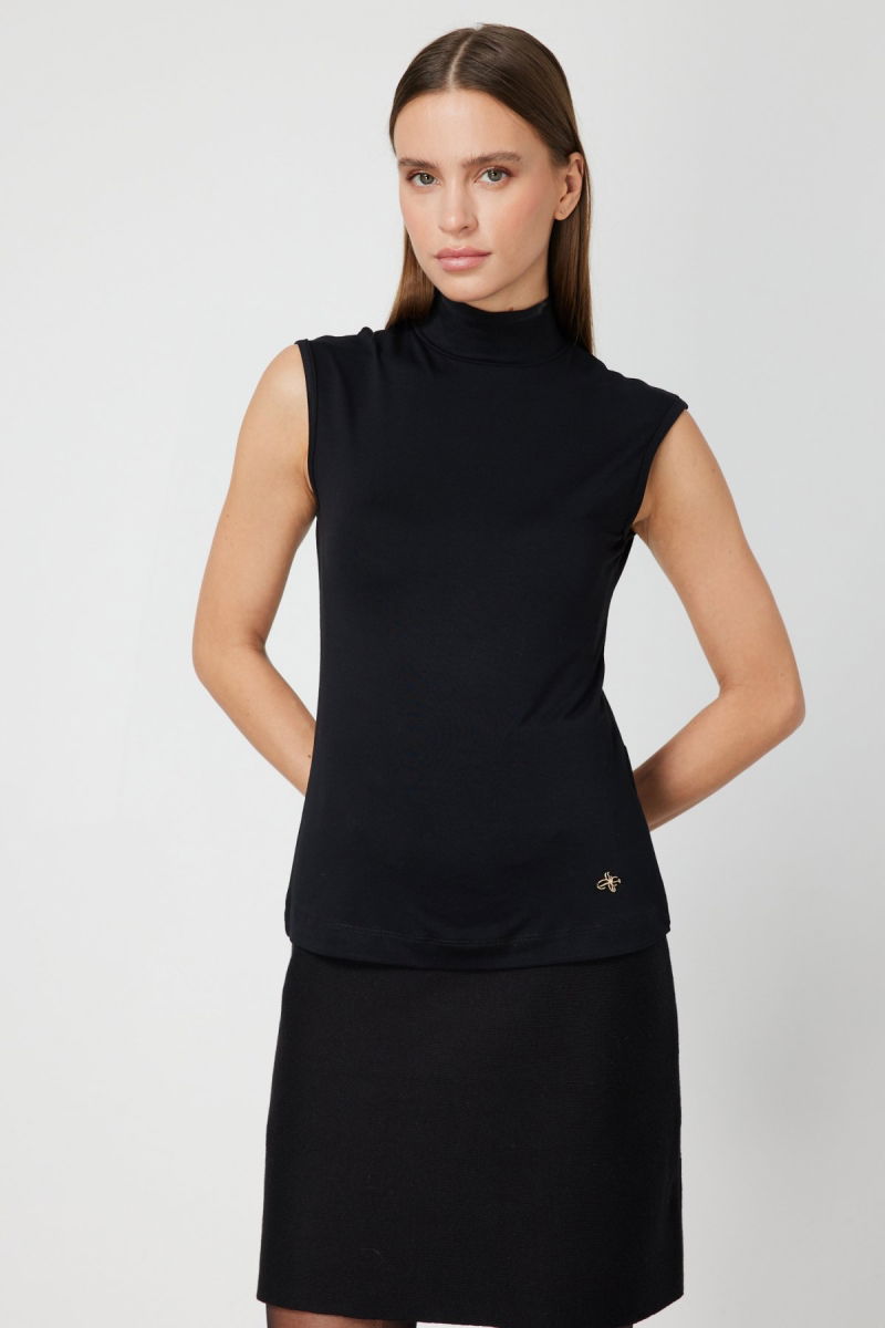 On Kadın Dik Yaka Kolsuz Basic Bluz 61432 Siyah - On