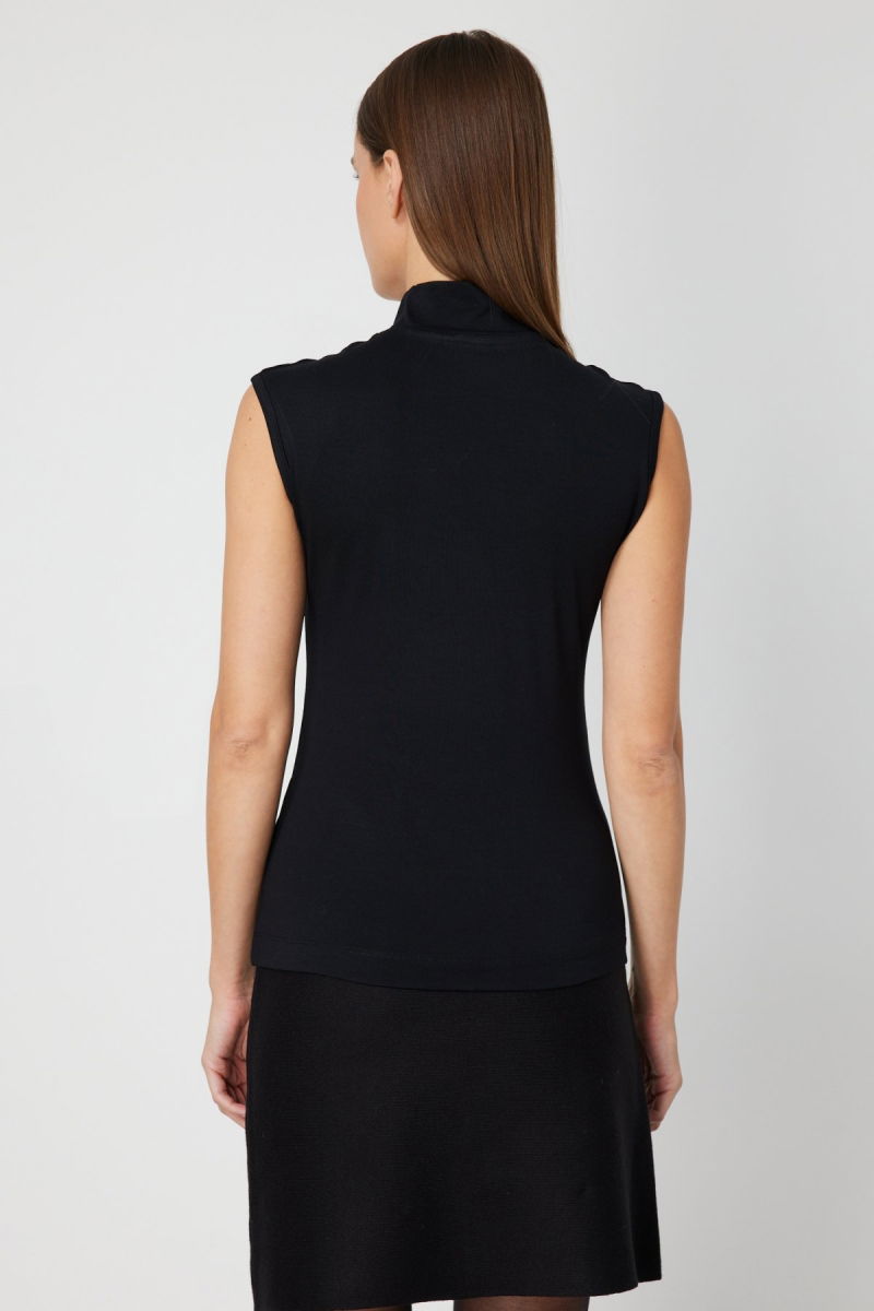 On Kadın Dik Yaka Kolsuz Basic Bluz 61432 Siyah - 4