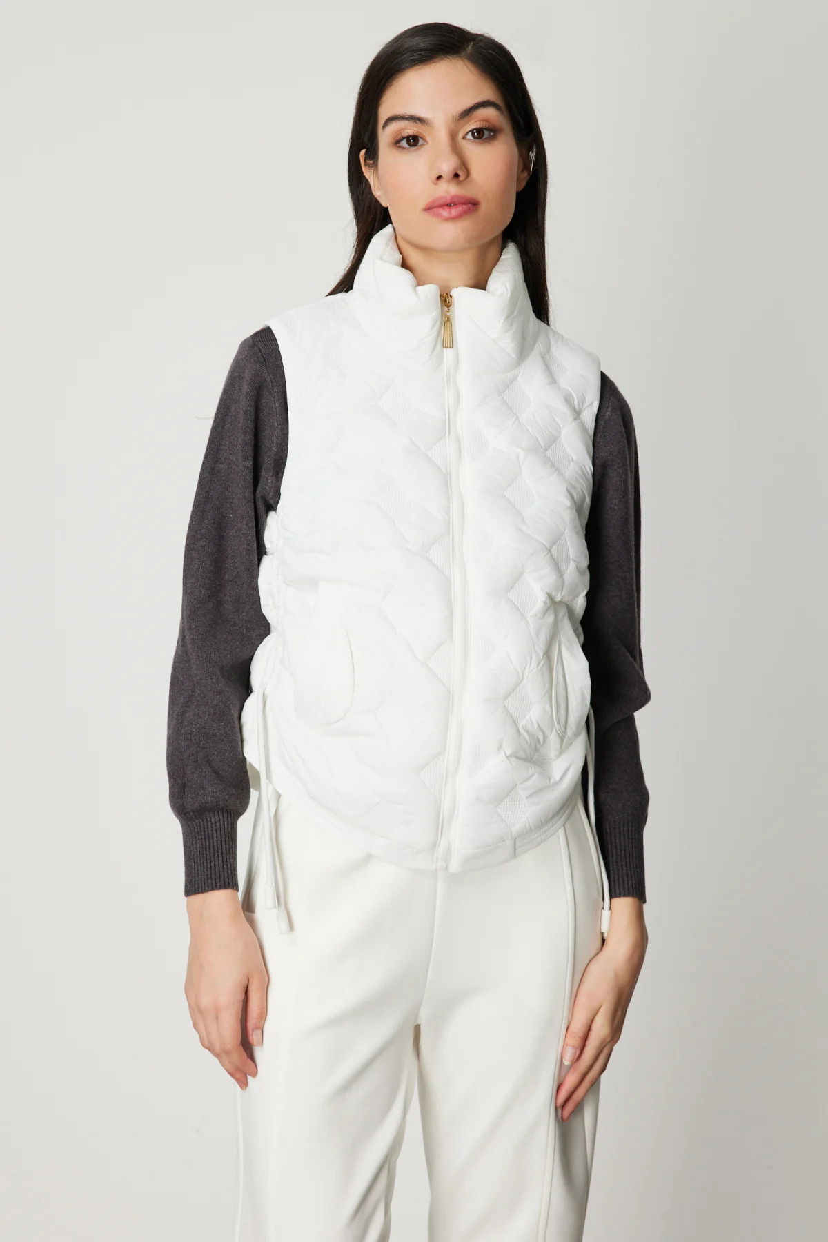 On Kadın Dik Yaka Şişme Yelek 60997 Ekru - 1