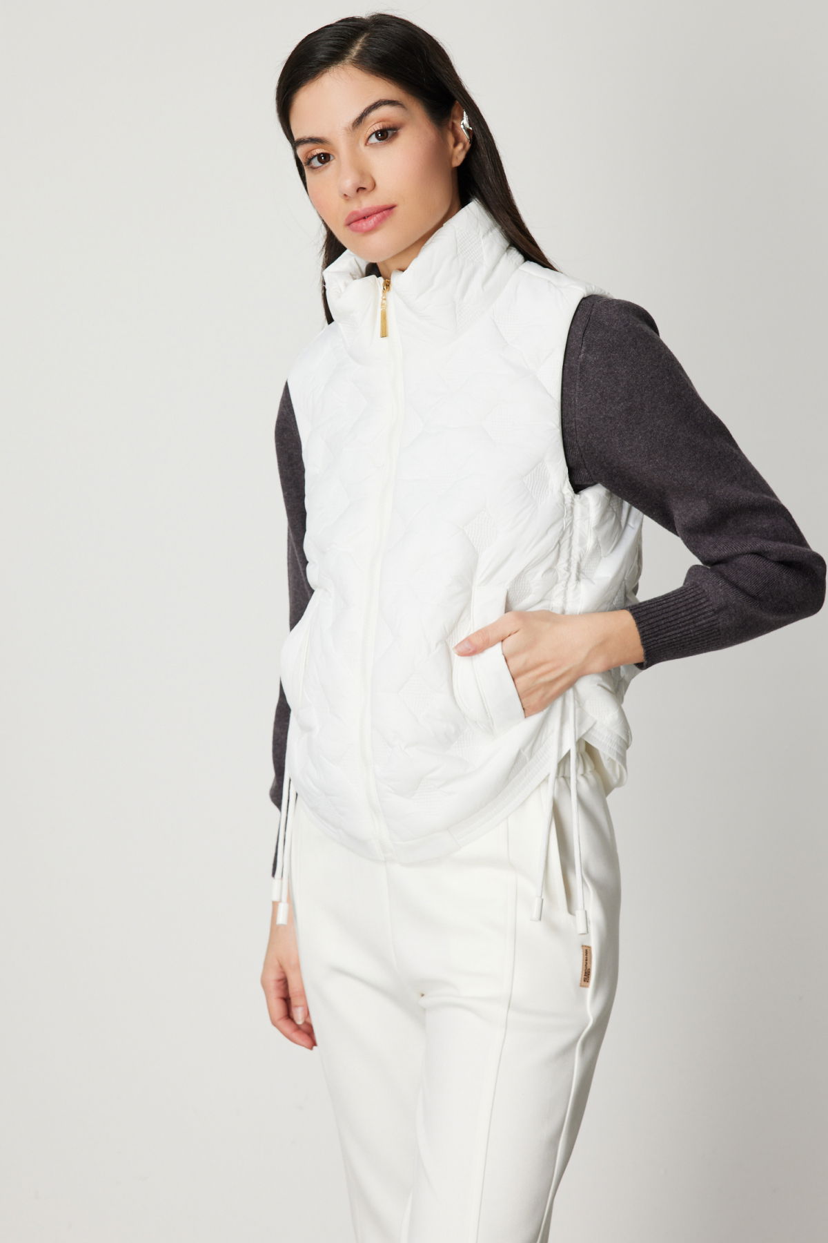 On Kadın Dik Yaka Şişme Yelek 60997 Ekru - 2