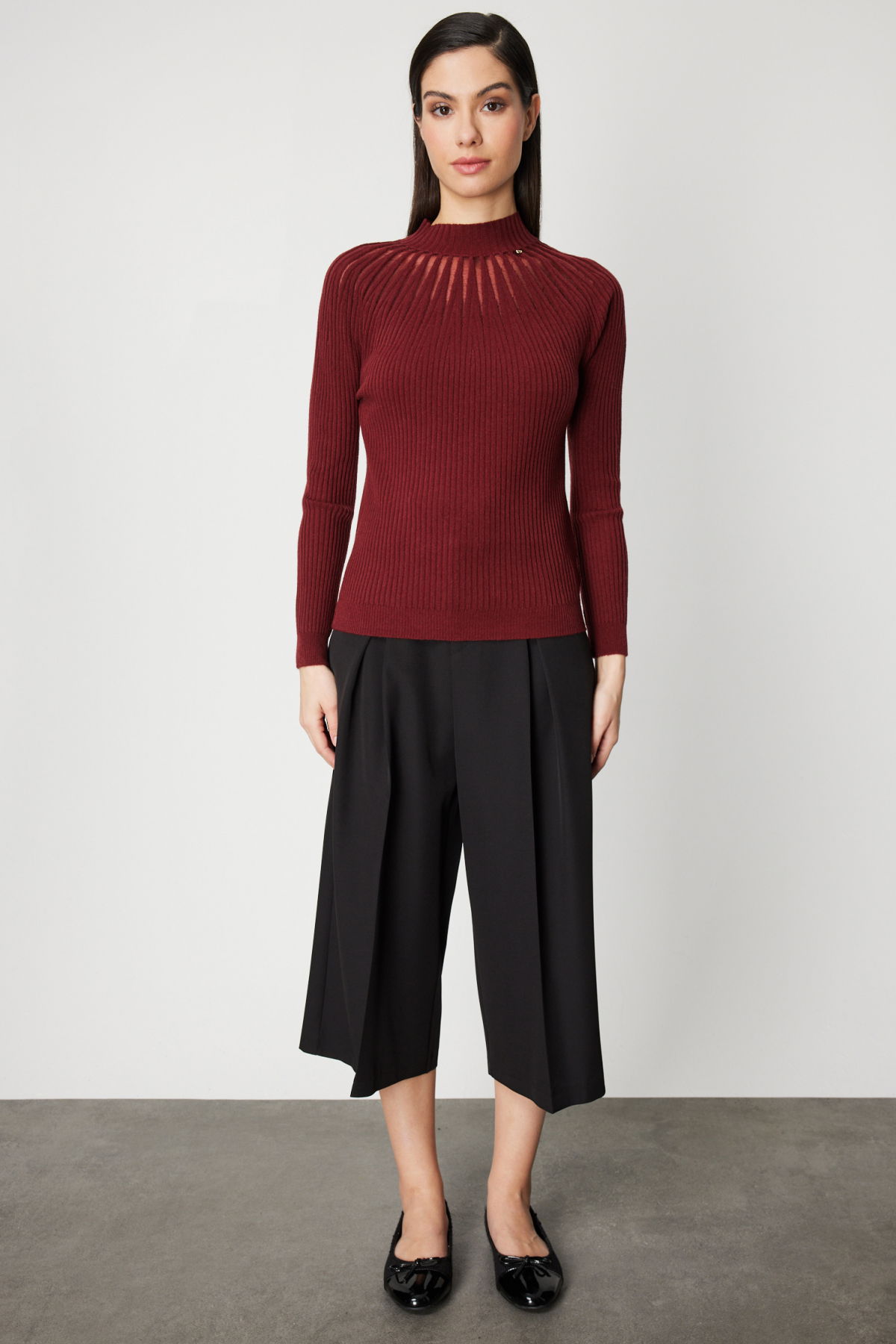 On Kadın Dik Yaka Tül Detaylı Triko Kazak 60384 Kırmızı - 3