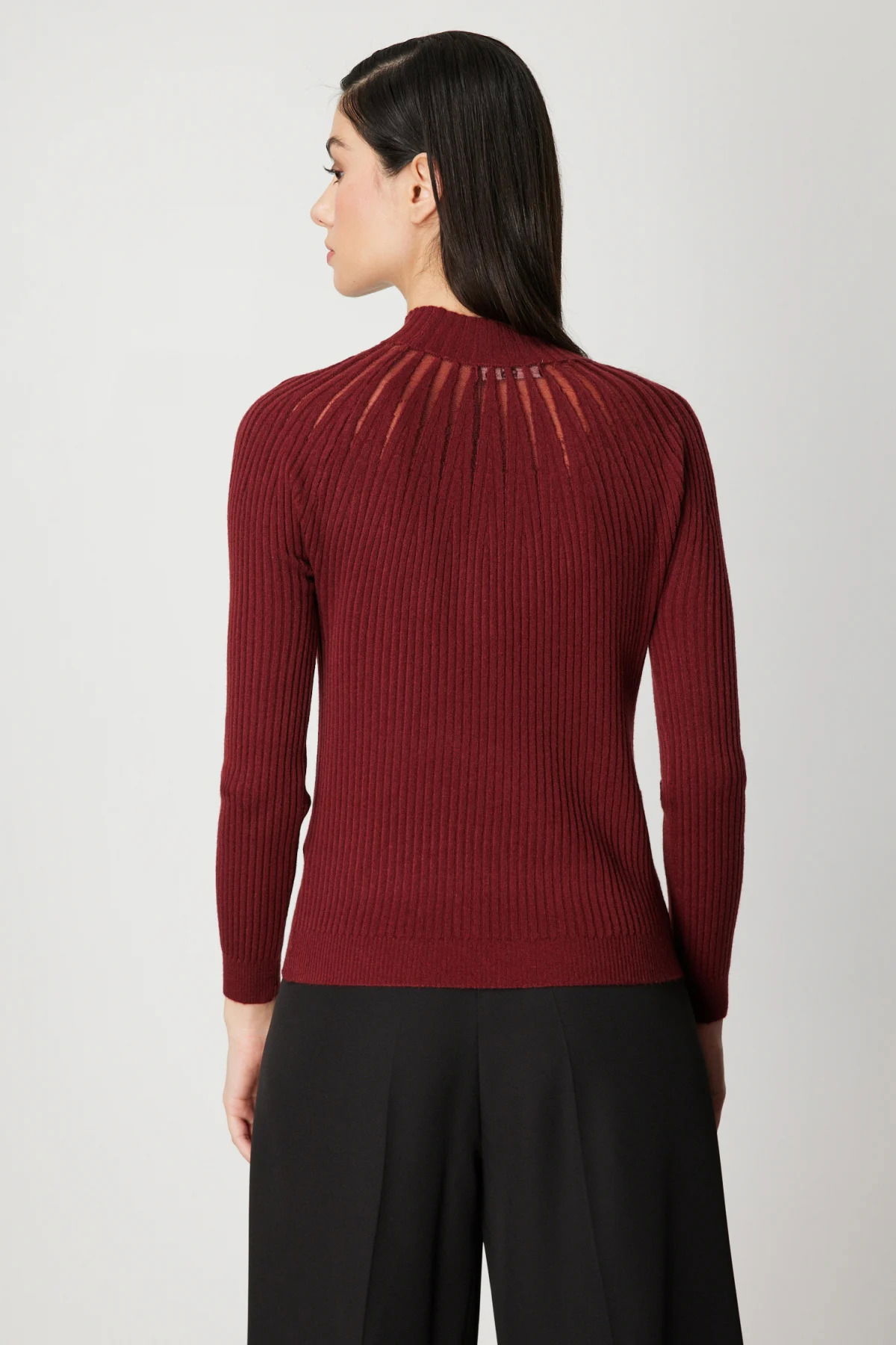 On Kadın Dik Yaka Tül Detaylı Triko Kazak 60384 Kırmızı - 4