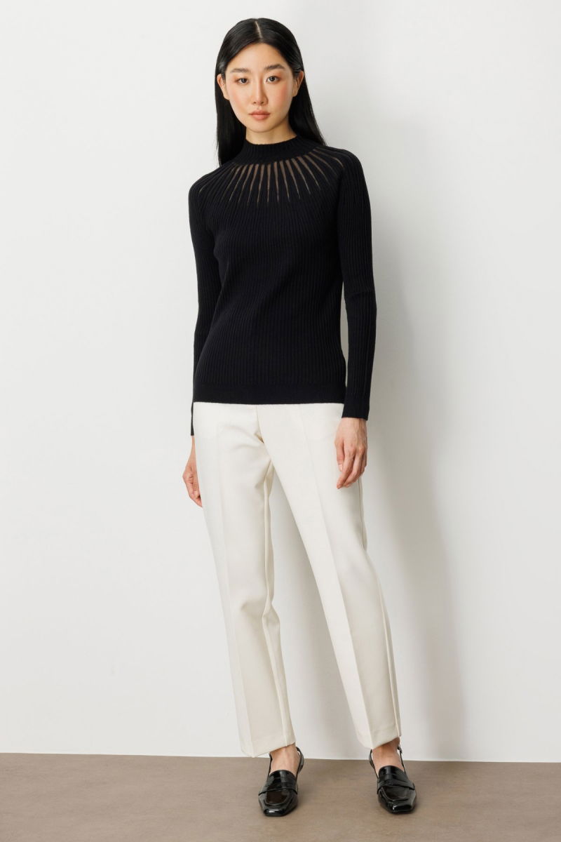 On Kadın Dik Yaka Tül Detaylı Triko Kazak 60384 Siyah - 3