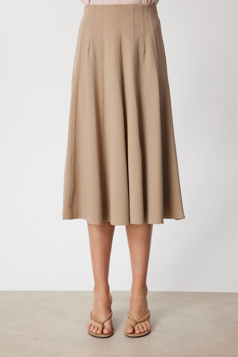 On Kadın Dikiş Detaylı Midi Boy Etek 74217 Bej - 3