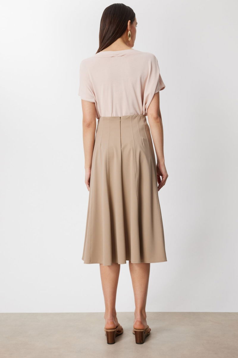 On Kadın Dikiş Detaylı Midi Boy Etek 74217 Bej - 4