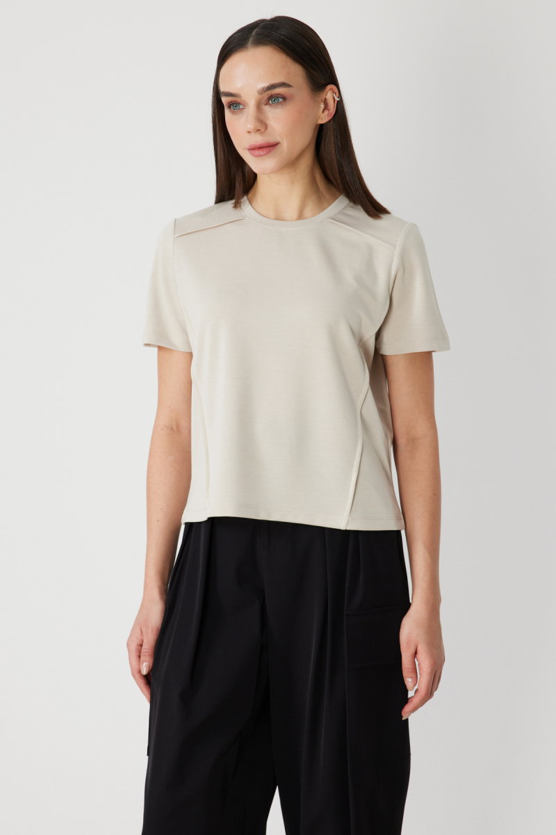 On Kadın Dikiş Detaylı Sıfır Yaka T-Shirt 71458 Kum - 2