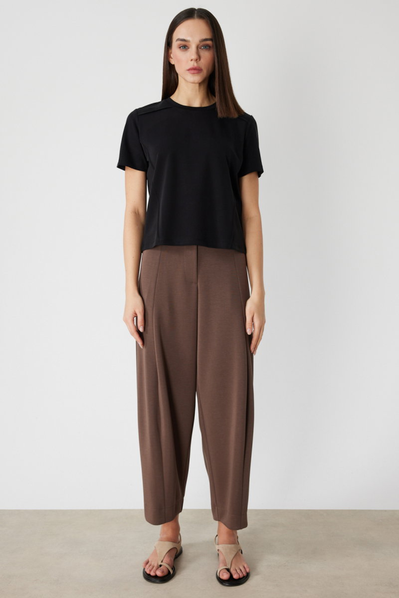 On Kadın Dikiş Detaylı Sıfır Yaka T-Shirt 71458 Siyah - 3