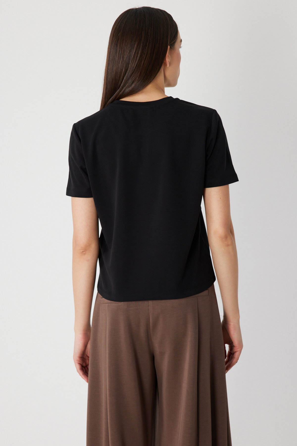 On Kadın Dikiş Detaylı Sıfır Yaka T-Shirt 71458 Siyah - 4