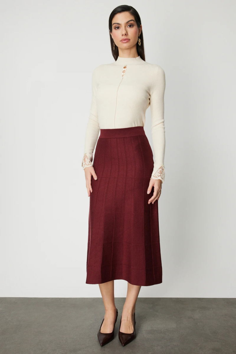 On Kadın Dikişli Maxi Boy Triko Etek 65206 Bordo - On