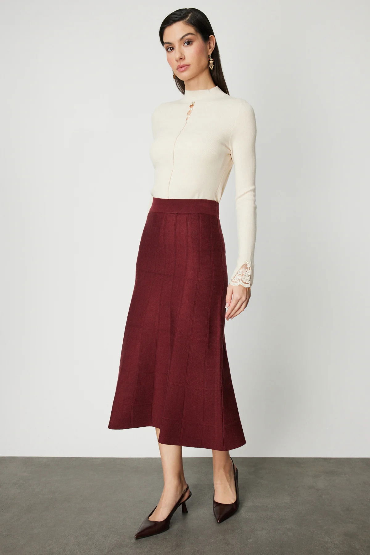 On Kadın Dikişli Maxi Boy Triko Etek 65206 Bordo - 2