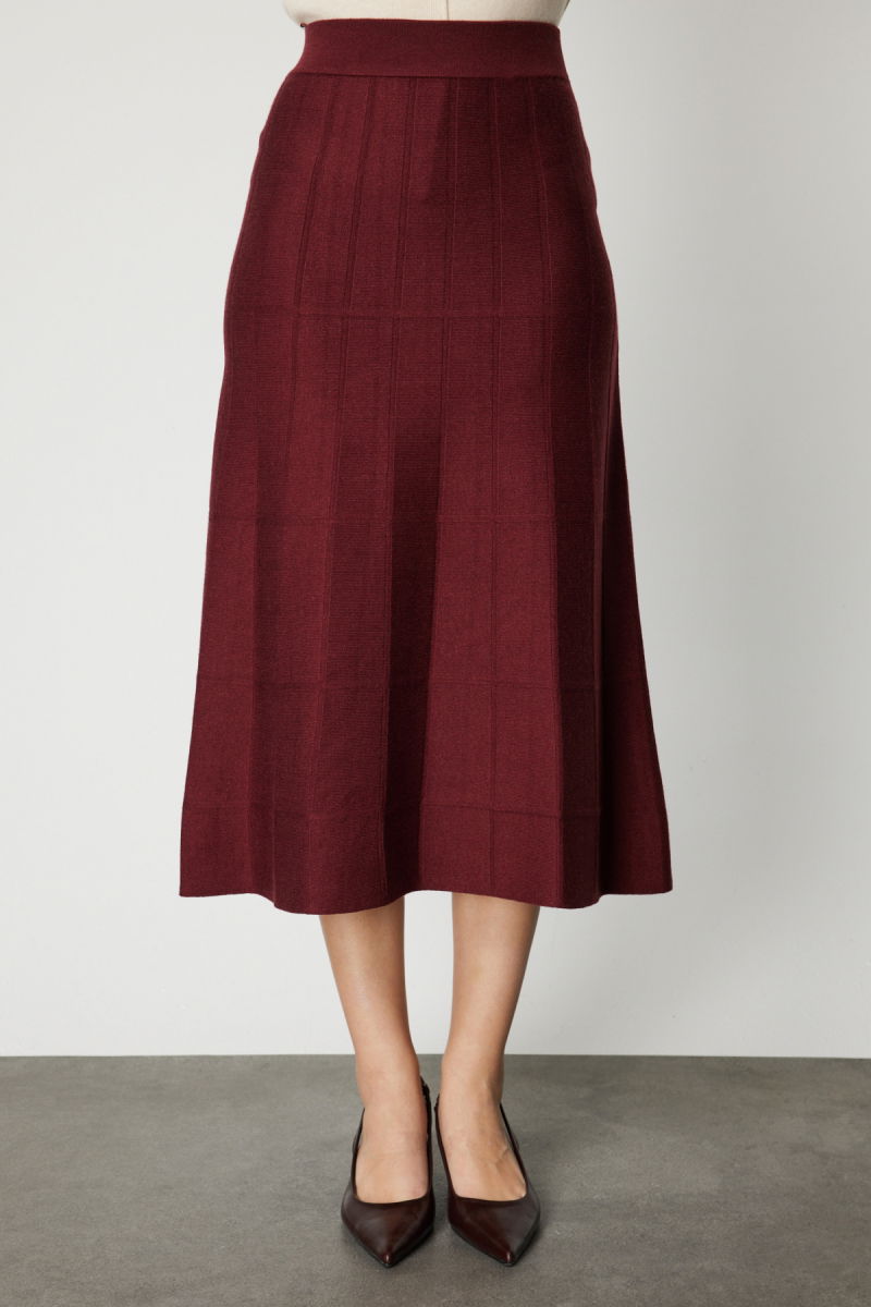 On Kadın Dikişli Maxi Boy Triko Etek 65206 Bordo - 3