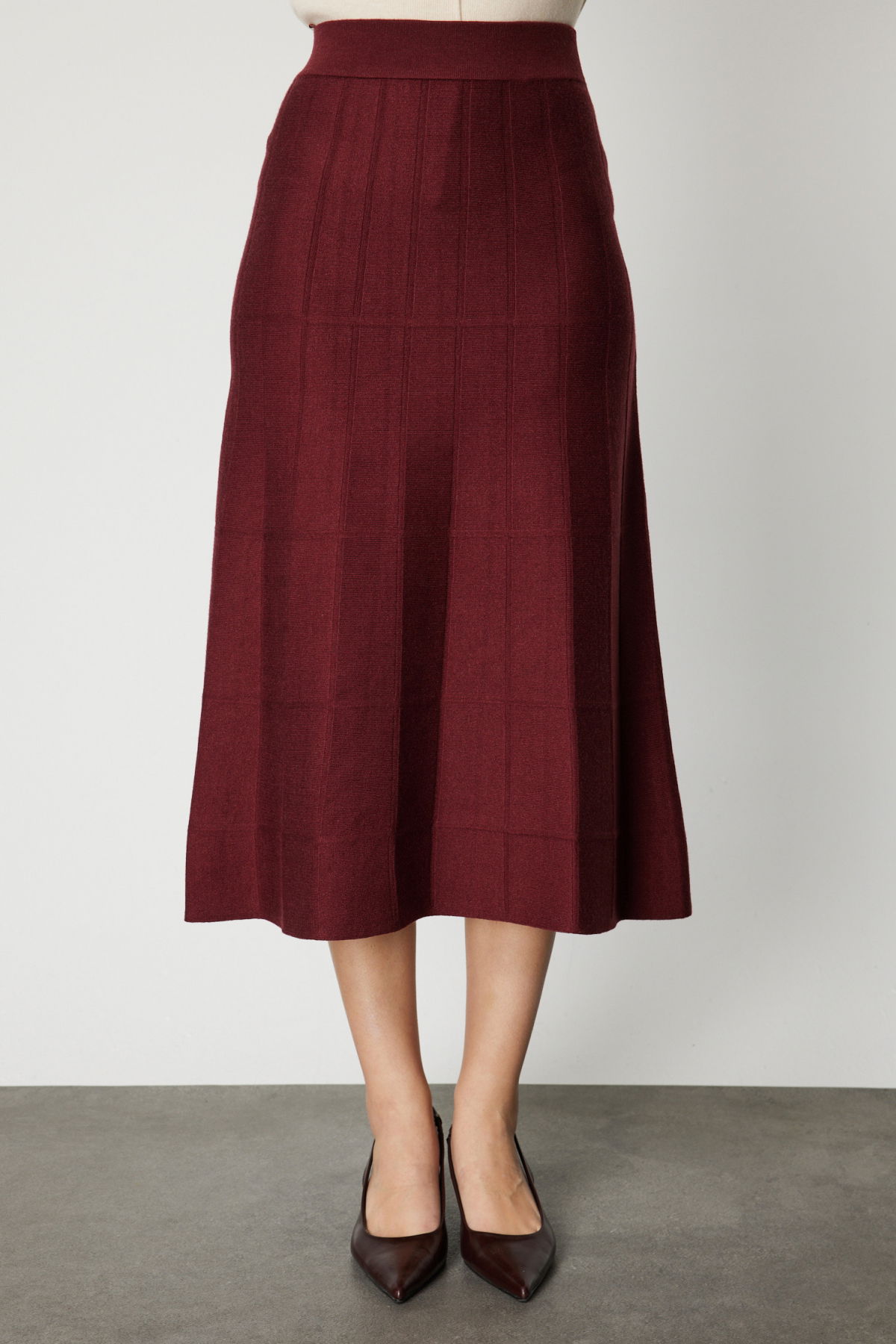 On Kadın Dikişli Maxi Boy Triko Etek 65206 Bordo - 3