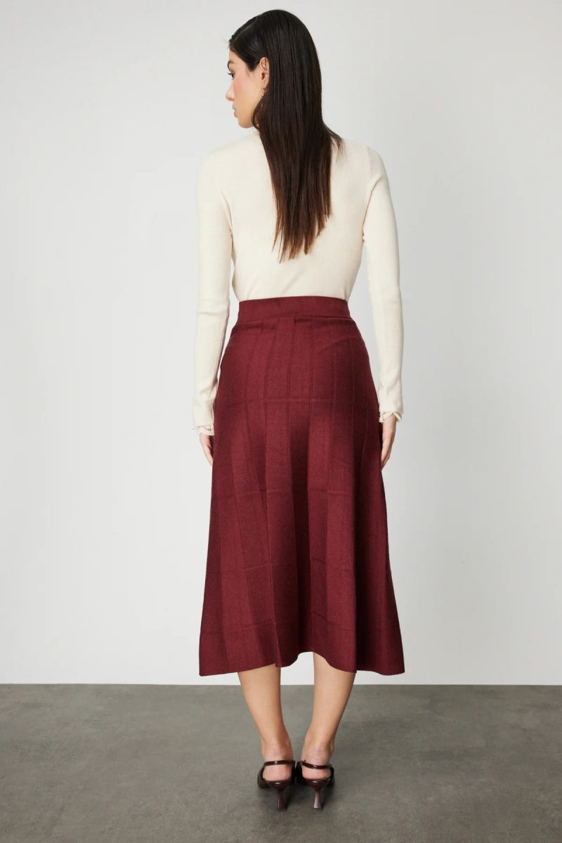 On Kadın Dikişli Maxi Boy Triko Etek 65206 Bordo - 4