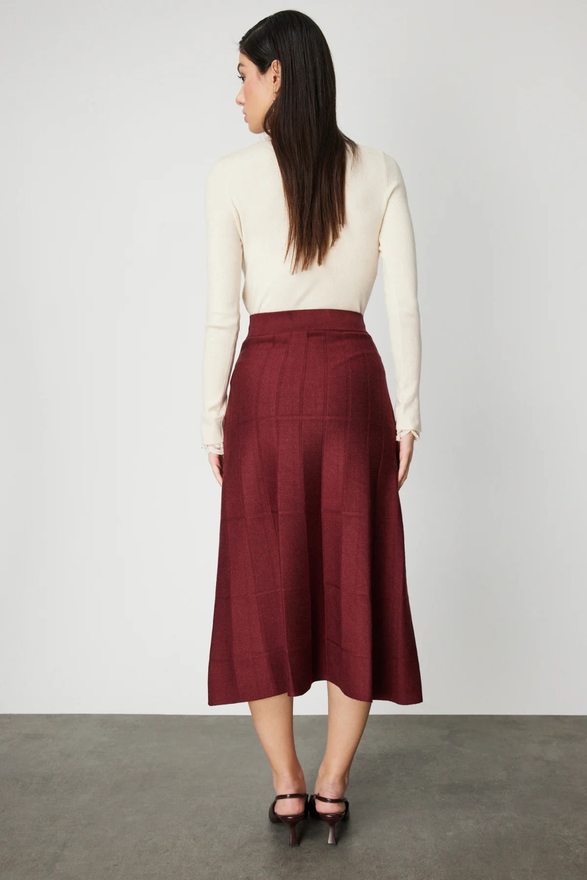 On Kadın Dikişli Maxi Boy Triko Etek 65206 Bordo - 4