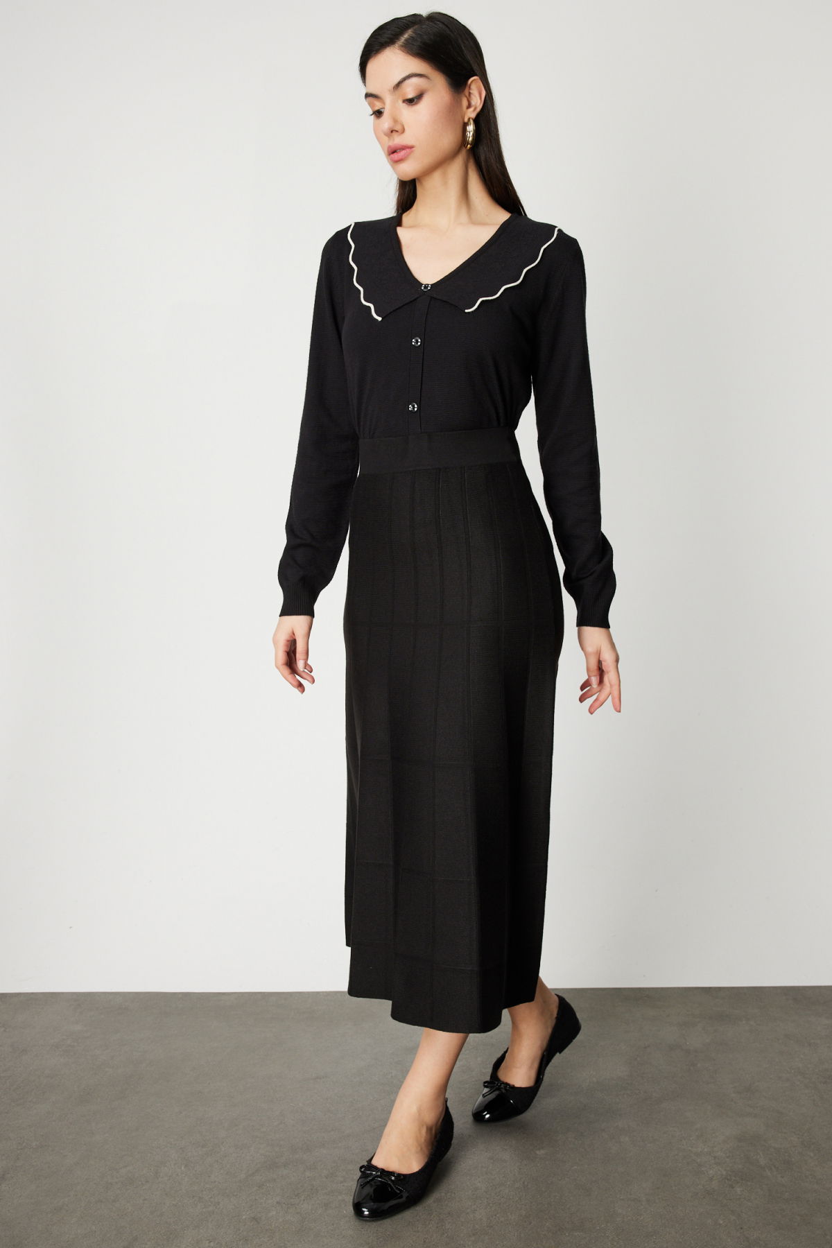 On Kadın Dikişli Maxi Boy Triko Etek 65206 Siyah - 1