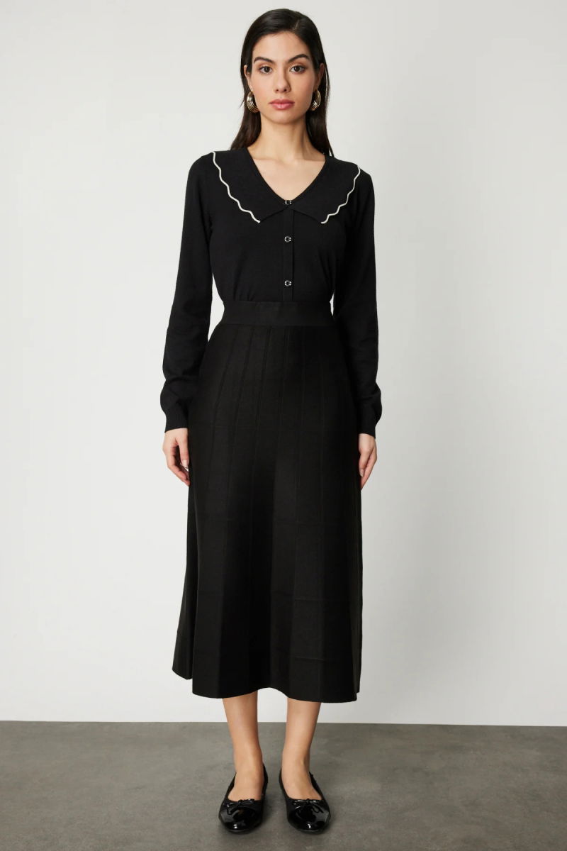 On Kadın Dikişli Maxi Boy Triko Etek 65206 Siyah - 2