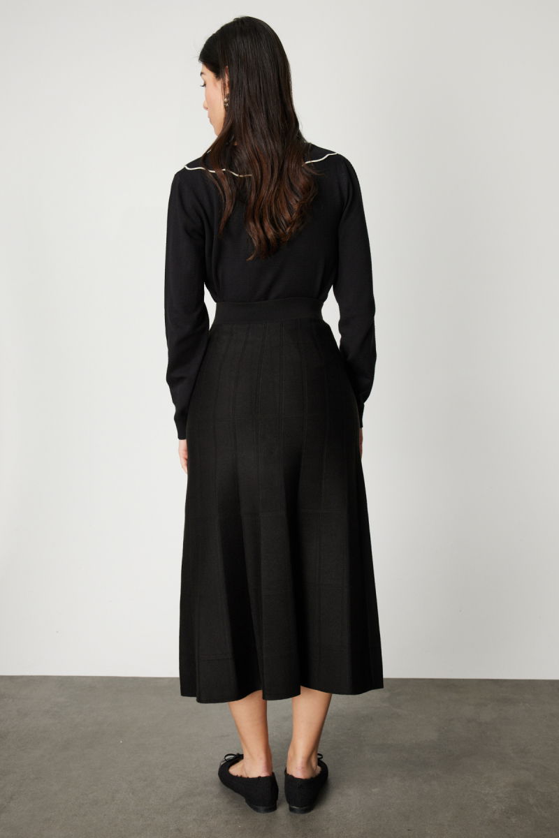 On Kadın Dikişli Maxi Boy Triko Etek 65206 Siyah - 4