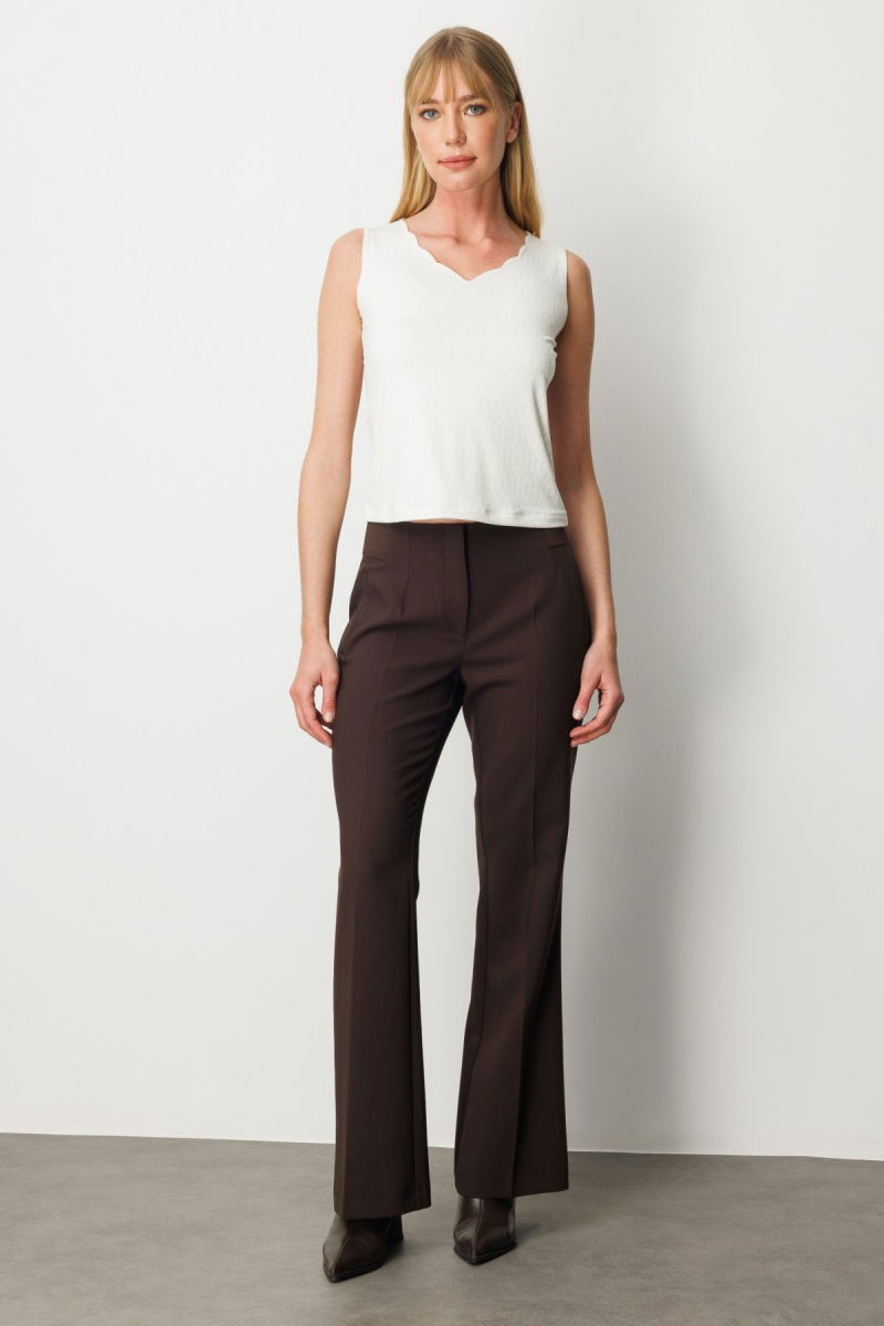 On Kadın Dilim Yaka Simli Bluz 61389 Ekru - 3