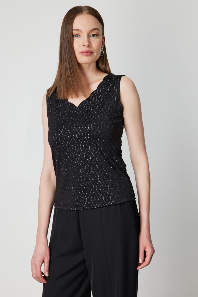 On Kadın Dilim Yaka Simli Bluz 61389 Siyah - 2