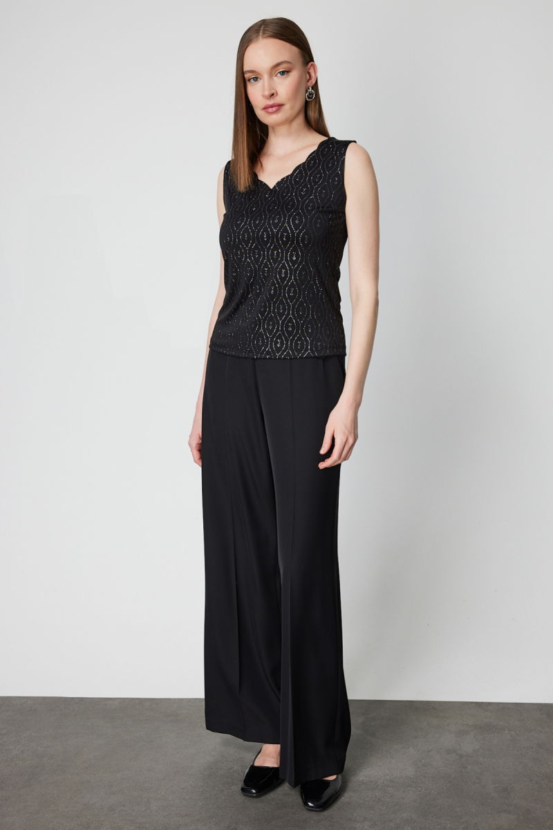 On Kadın Dilim Yaka Simli Bluz 61389 Siyah - 3