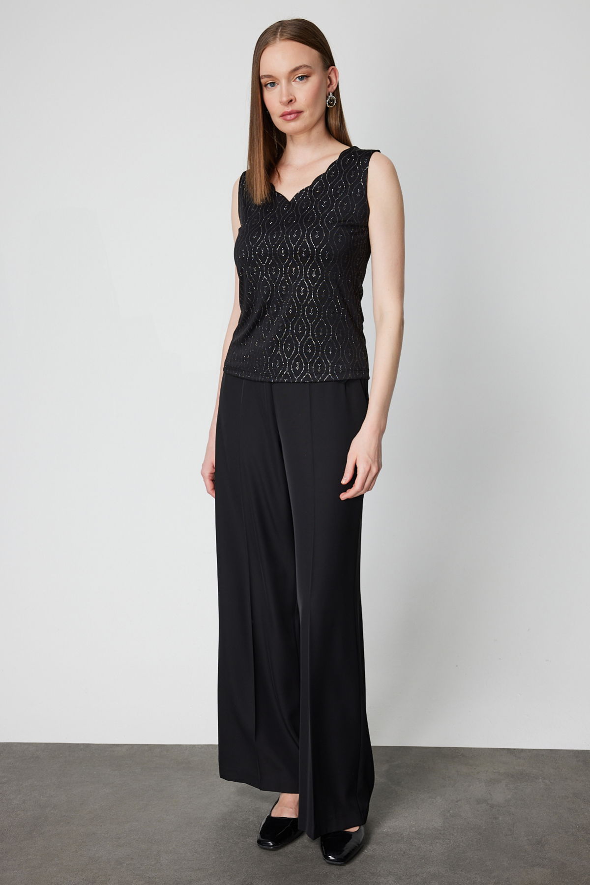 On Kadın Dilim Yaka Simli Bluz 61389 Siyah - 3